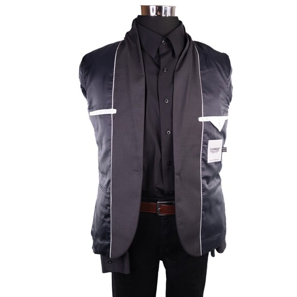 Topman Solid Gray 1 Button Sport Coat Jacket Blazer Sz 40 Poly SLIM Single vent - Picture 9 of 12